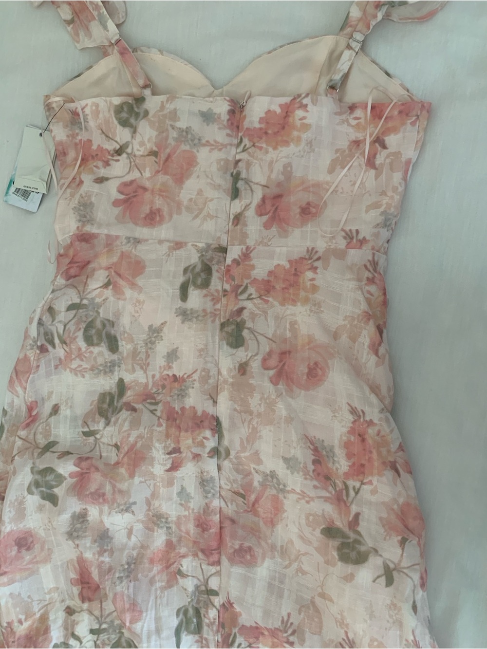 NWT Guess Sweetest Rose Print Pink Linen Blend Maxi Dress Size 2 Flutter Sleeve - Picture 8 of 15